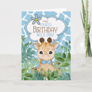 Tarjeta Tema de la jirafa de la selva azul del niño en cua