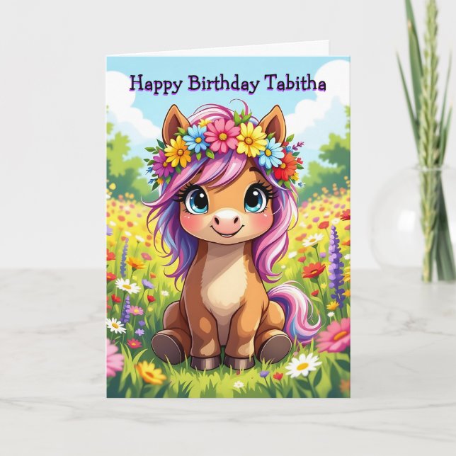 Tarjeta Tema de la Pony de Cumpleaños del Chica Personaliz (Anverso)