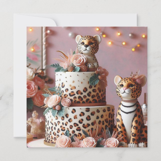TARJETA TEMA DE LEOPARD DEL CUTO DE CUERO DE CUMPLEAÑOS (Anverso)