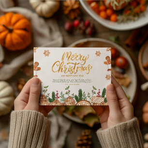 Tarjeta Tema de Navidad Gold Brown Merry