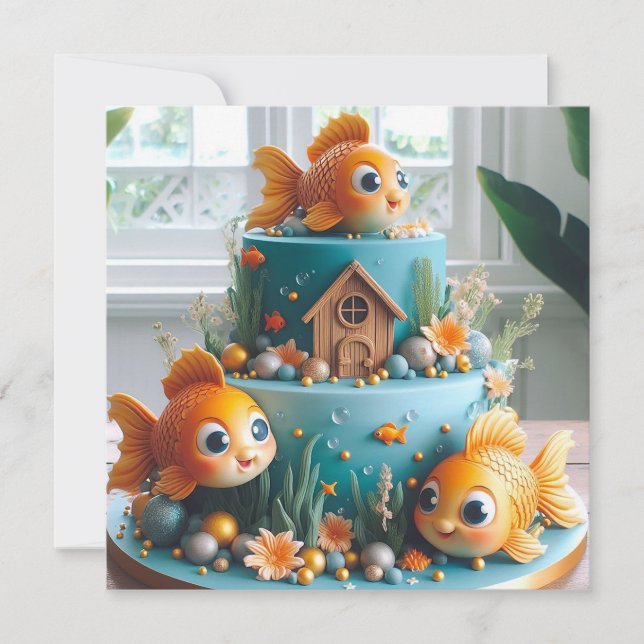 TARJETA TEMA DE PESCADO DE CUMPLEAÑOS BLANCO (Anverso)
