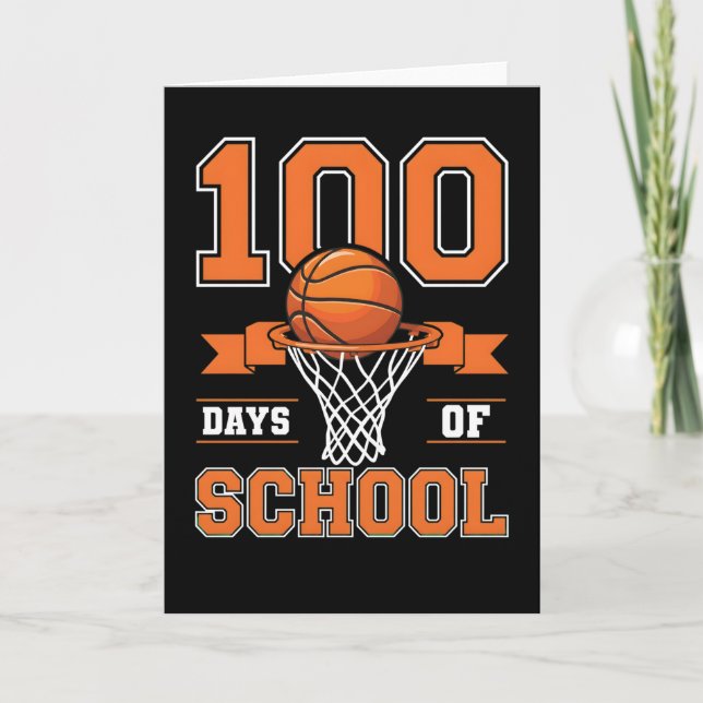 Tarjeta Tema de profesor de baloncesto escolar de 100 días (Anverso)