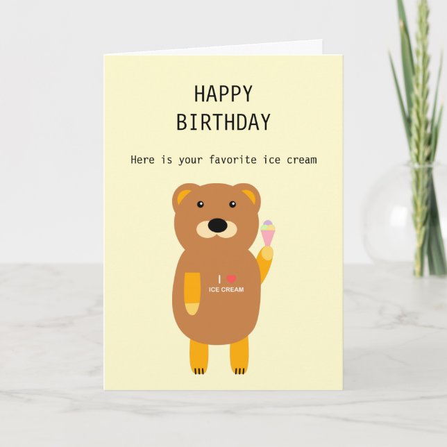Tarjeta Tema de verano Gracioso Bear Crema de Hielo Feliz  (Anverso)