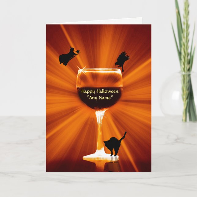 Tarjeta Tema de vino de Halloween con nombre personalizado (Anverso)