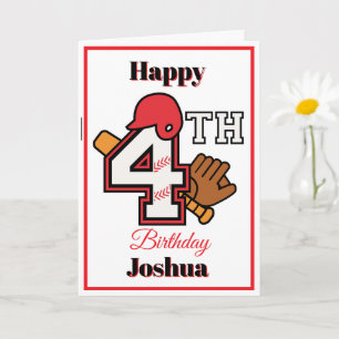 Tarjeta Tema del béisbol Feliz cuarto cumpleaños deportivo