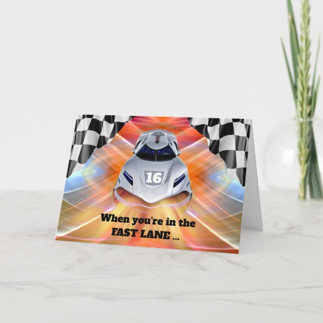Tarjeta Tema del coche de carreras 16 cumpleaños para niet (Anverso)