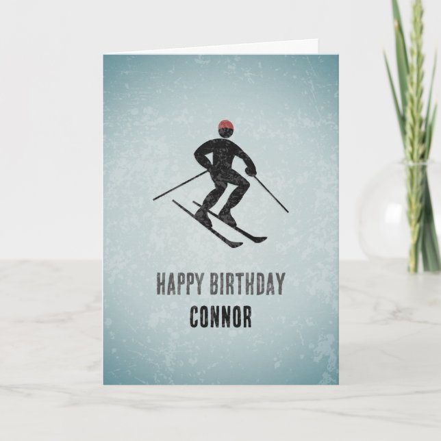 Tarjeta Tema del esquiador - Añadir nombre - Cumpleaños Ma (Anverso)