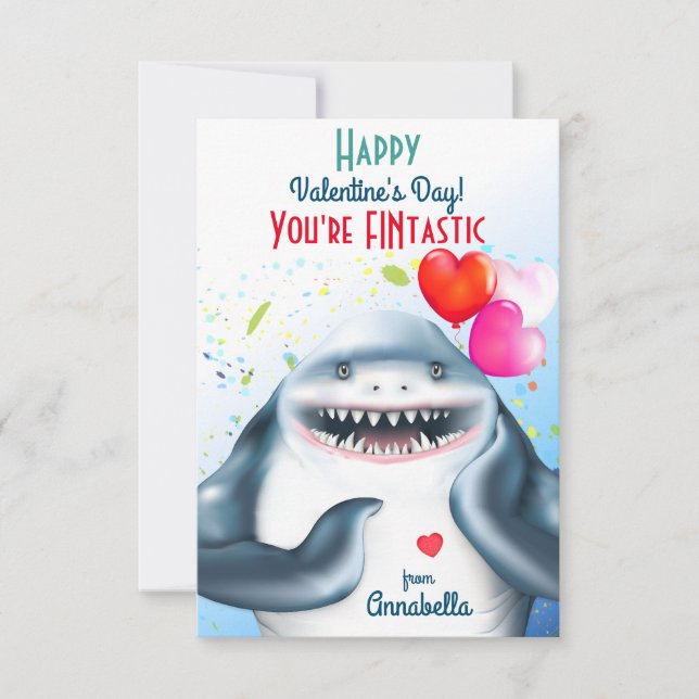 Tarjeta Tema del Tiburón Niños Fintastic Valentine (Anverso)