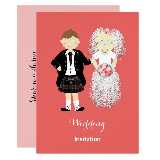 Tarjeta Tema escocés lindo del boda de novia y del novio