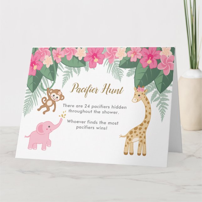Tarjeta Tema safari La niña bebé encuentra el juego del pa (Anverso)