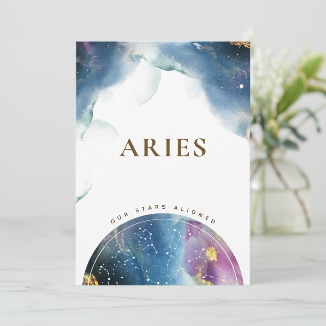Tarjeta temática Aries Table Rótulo Celestial Wate (Anverso de pie)
