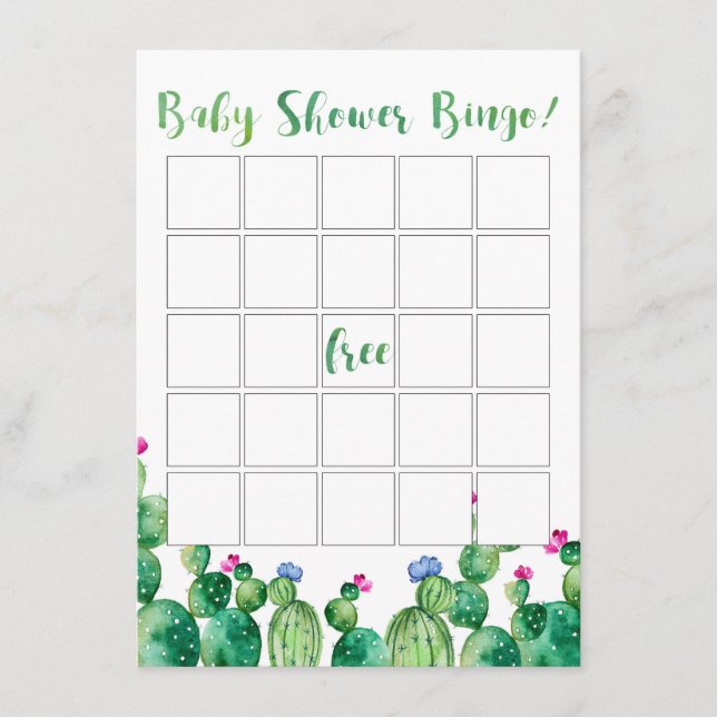Tarjeta temática de Baby Shower Bingo Cactus Fiest (Anverso)