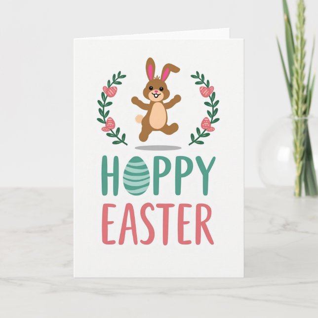 Tarjeta temática de conejo de Pascua alegre (Anverso)