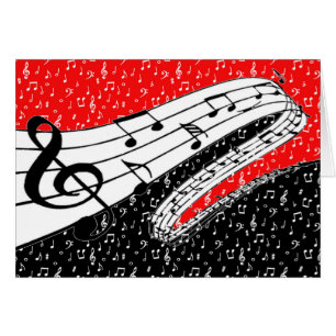 tarjeta temática de música roja y negra