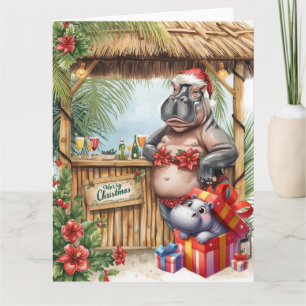 Tarjeta temática de Navidad de hipopótamo para ama