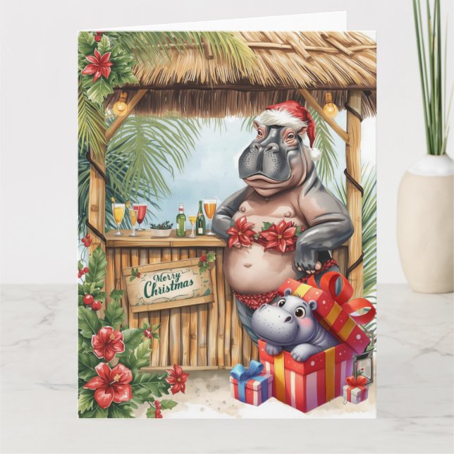 Tarjeta temática de Navidad de hipopótamo para ama (Anverso)