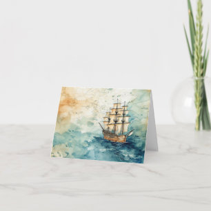 Tarjeta temática náutica vintage de barco de vela 