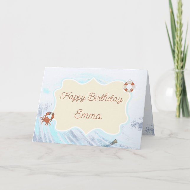 Tarjeta Temática oceánica Feliz cumpleaños personalizado c (Anverso)
