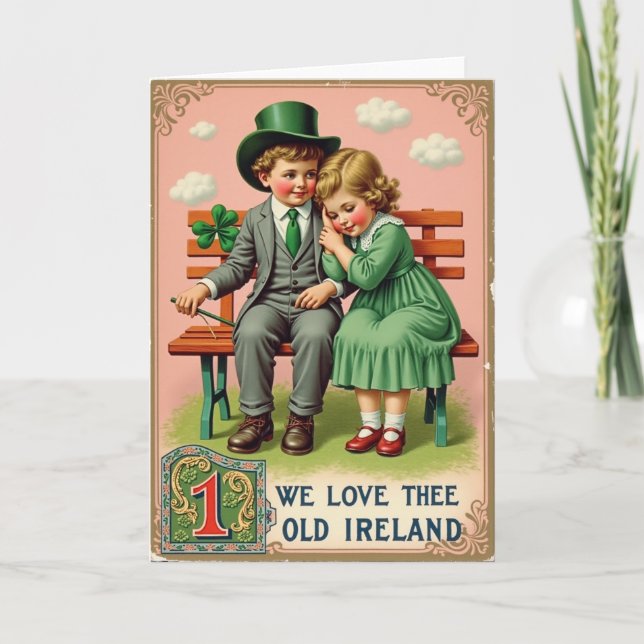 Tarjeta temática vintage de niños irlandeses (Anverso)