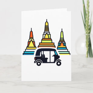 Tarjeta Templos tailandeses y tuk tuks