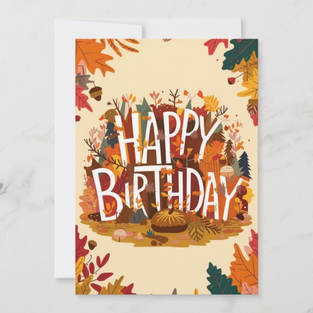 Tarjeta Temporada Editable Otoño Otoño Feliz Cumpleaños (Anverso)