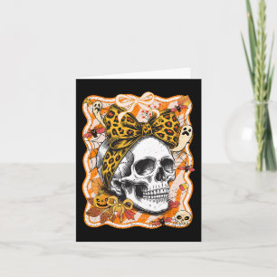 Tarjeta Temporada espeluznante de Preppy Bow Skull Hallowe