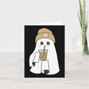 Tarjeta Temporada espeluznante, fantasma retro lindo, café