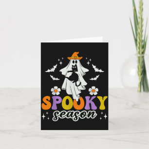 Tarjeta Temporada espeluznante fantasma sosteniendo gato n