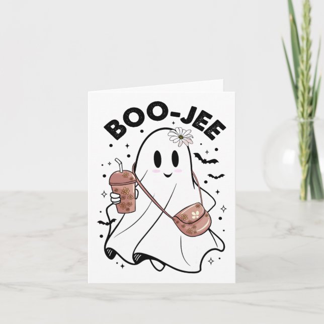 Tarjeta Temporada espeluznante lindo fantasma Halloween di (Anverso)