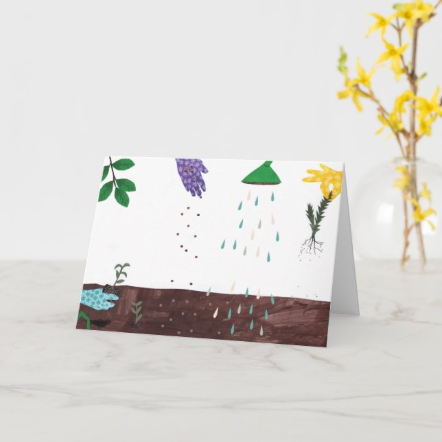 Tarjeta Temporada feliz de jardinería | Ilustracion de jar (flor amarilla)