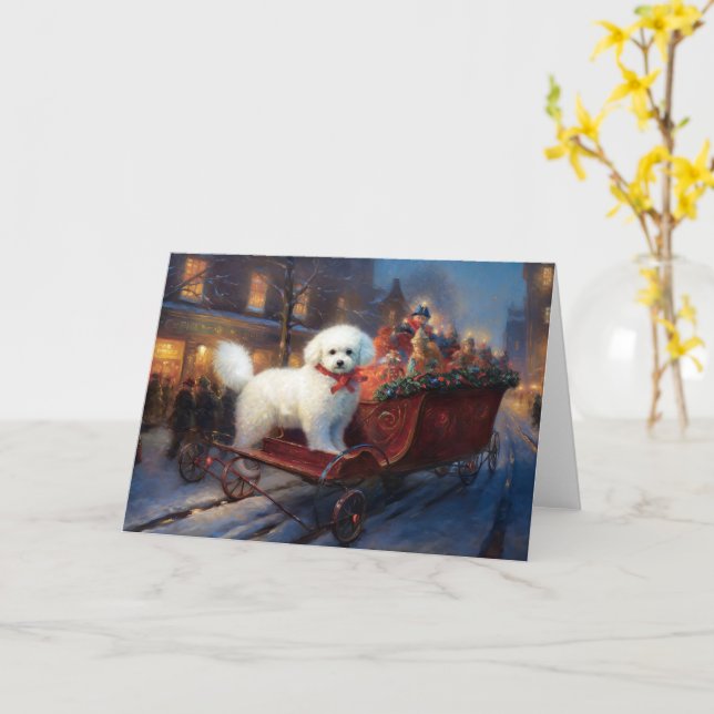 Tarjeta Temporada festiva de los Navidades Bichon Frise (flor amarilla)