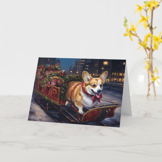 Tarjeta Temporada festiva de los Navidades Corgi (flor amarilla)