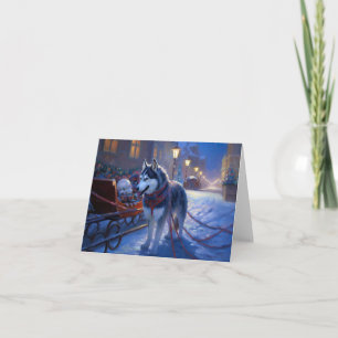 Tarjeta Temporada festiva de los Navidades Husky siberiano