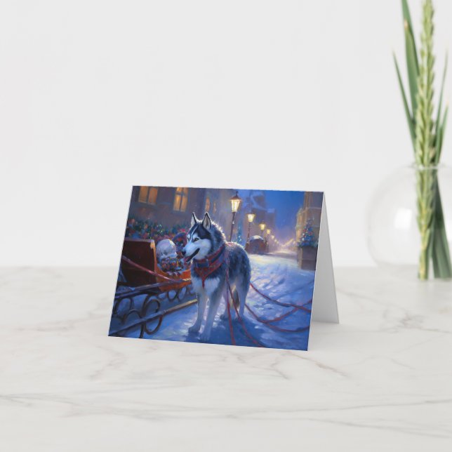 Tarjeta Temporada festiva de los Navidades Husky siberiano (Anverso)