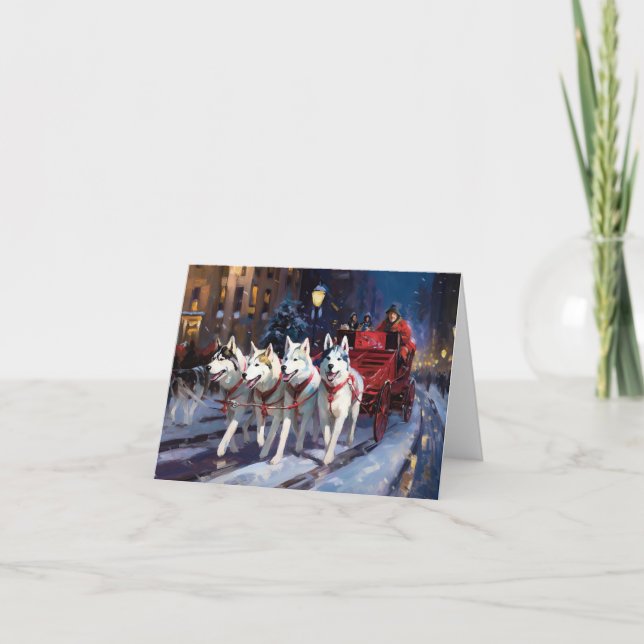 Tarjeta Temporada festiva de los Navidades Husky siberiano (Anverso)