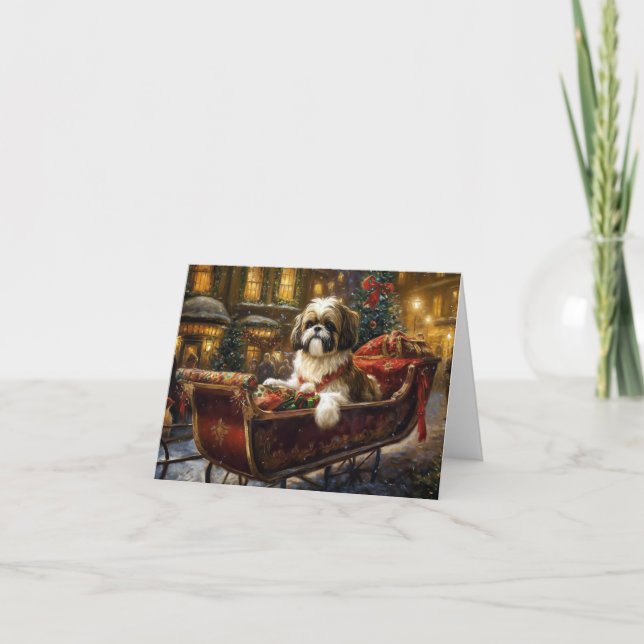 Tarjeta Temporada festiva de los Navidades Shih Tzu (Anverso)