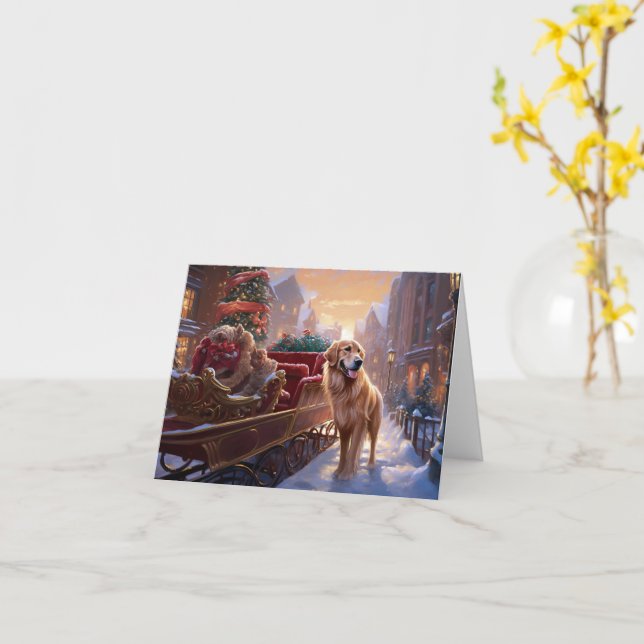 Tarjeta Temporada festiva de Navidades Golden Retriever (flor amarilla)