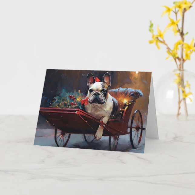 Tarjeta Temporada Navideña del Bulldog Francés (flor amarilla)
