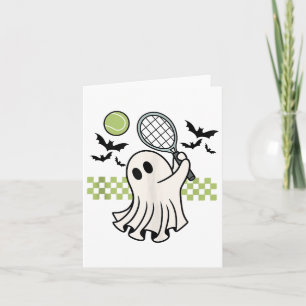 Tarjeta Temporada Retro Spooky de Halloween Ghost Tennis P