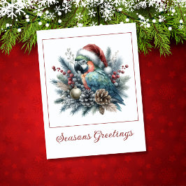 Tarjeta Temporadas de loro tropical saludan a Navidades