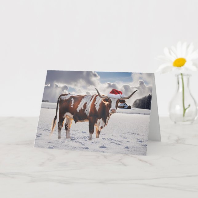 Tarjeta Temporadas de navidades saludan a vaca longandesa (Planta pequeña)