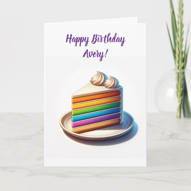 Tarjeta Ten un cumpleaños fabuloso | Pastel de arcoiris (Anverso)
