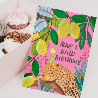Tarjeta Ten un Cumpleaños Salvaje Limón Selva Leopardo Div