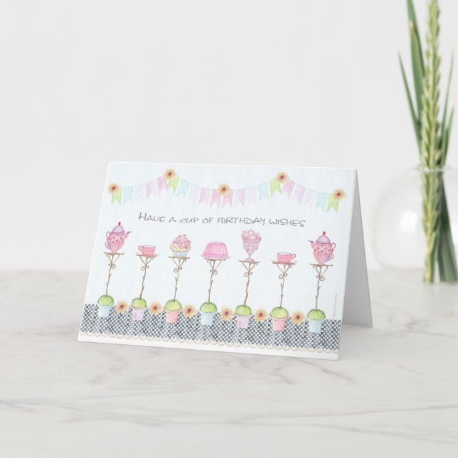 Tarjeta Ten una taza de deseos de cumpleaños. (Anverso)