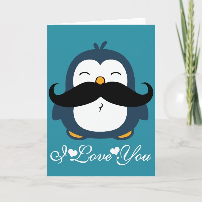 Tarjeta Tendencia de Bigote de Pingüino Te Amo (Anverso)