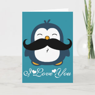 Tarjeta Tendencia de Bigote de Pingüino Te Amo