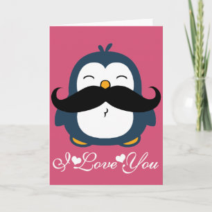 Tarjeta Tendencia de Bigote de Pingüino Te Amo