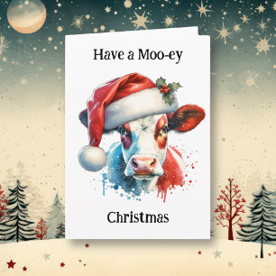 Tarjeta Tener Navidades de moo-ey   Funny Cow Pun Holiday