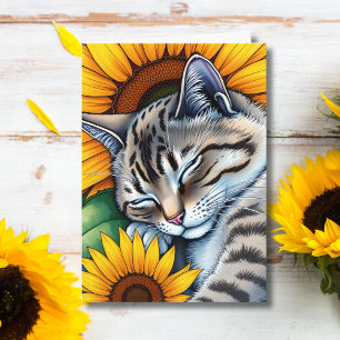 Tarjeta Tener un día maravilloso El gato y el girasol