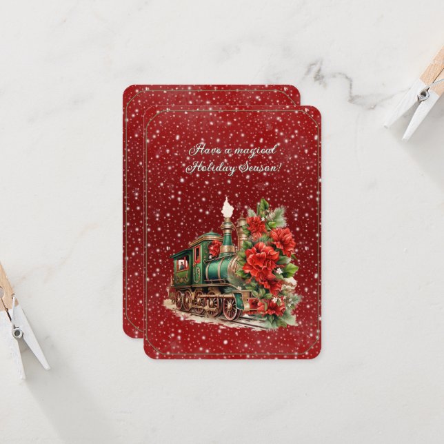 Tarjeta Tener Un Navidad Mágico De Flores De Motor De Tren (Anverso/Reverso In Situ)